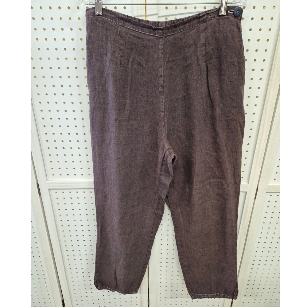 Flax Women's Brown 100% Linen Elastic Back Tapered Leg Pants Size Medium